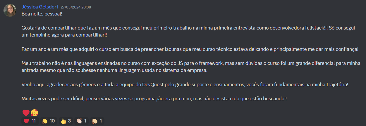 Depoimento de aluno