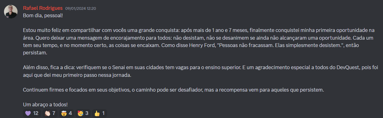 Depoimento de aluno