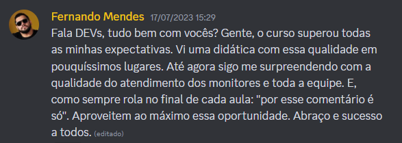 Depoimento de aluno