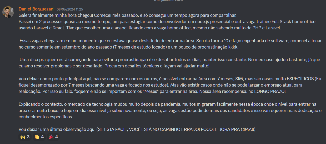Depoimento de aluno